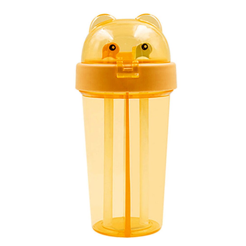 Dubbel sippy drink kopp tecknad utomhussport vattenflaska med dubbla rör med lock wxv: Majsgul