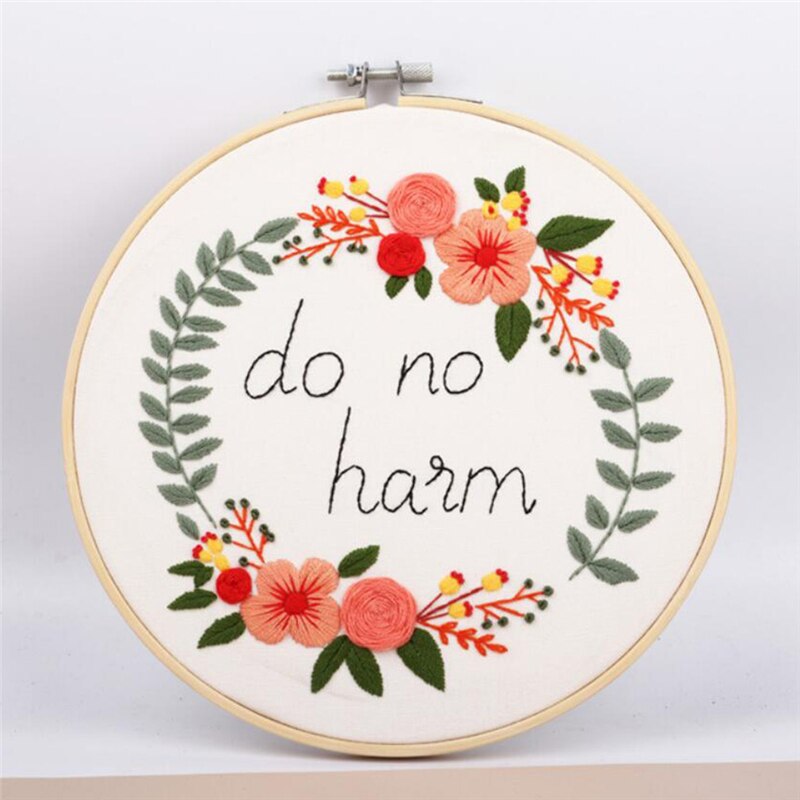 Glad krans diy broderi tyg nybörjare korsstygn uppsättning hand-sydd hantverk heminredning: Persikoblomma