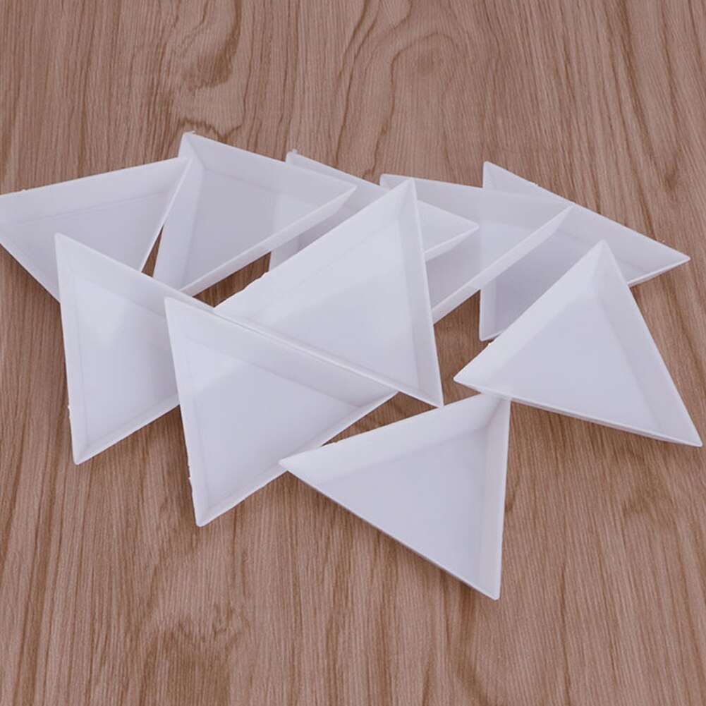 10Pcs DIY Plastic Triangle Nail Rhinestones Beads Plate Art Sorting Tray Palette