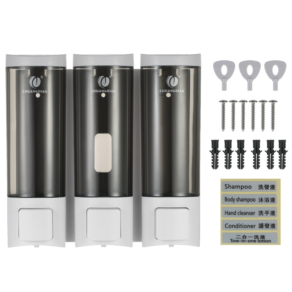 Manual Soap Dispenser Wall Mounted Dish Liquid Shampoo Shower Dispenser Pump Hand Gel Dispenser Bottle Foam for Bathroom Kitchen: 3 bottel  White