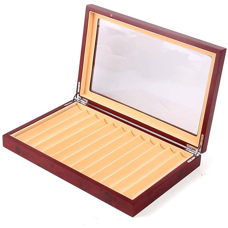 Novel-12 Slots Wood Pen Display Box Pen Fountain Storage Box Wood Showcase Organizer