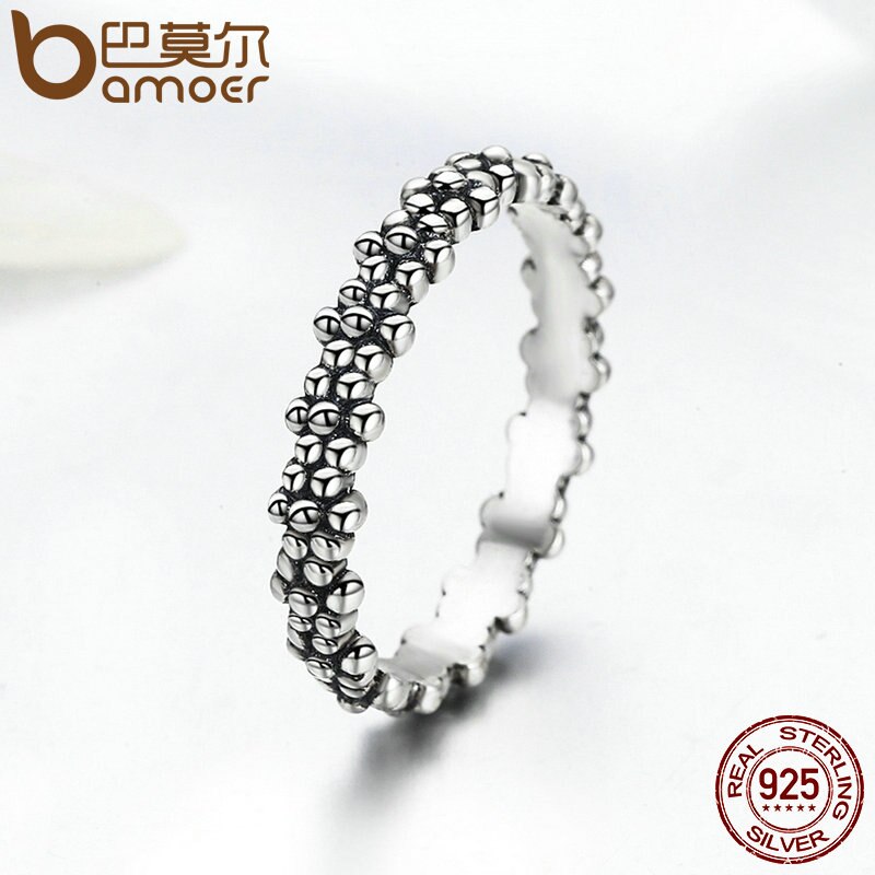 BAMOER Authentische 925 Sterling Silber Stapelbar Ring Gänseblümchen Blume Finger Ringe für Frauen Sterling Silber Schmuck Pa7628