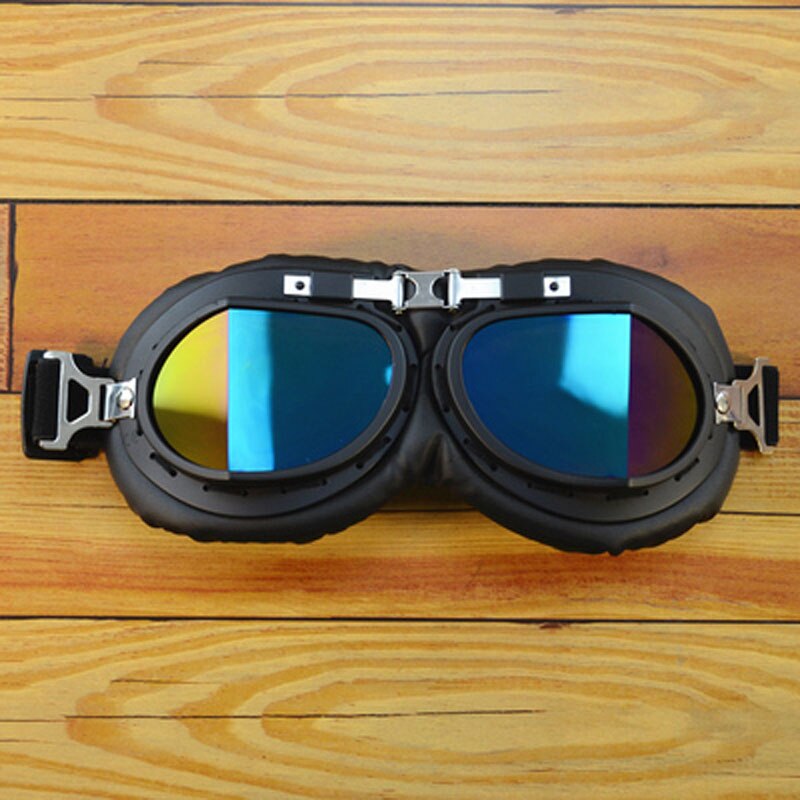 Lunettes de moto pour casque, pour pilote aviateur, rétro, en cuir PU, cuivre lunettes, pour Cruiser Cafe Racer: J