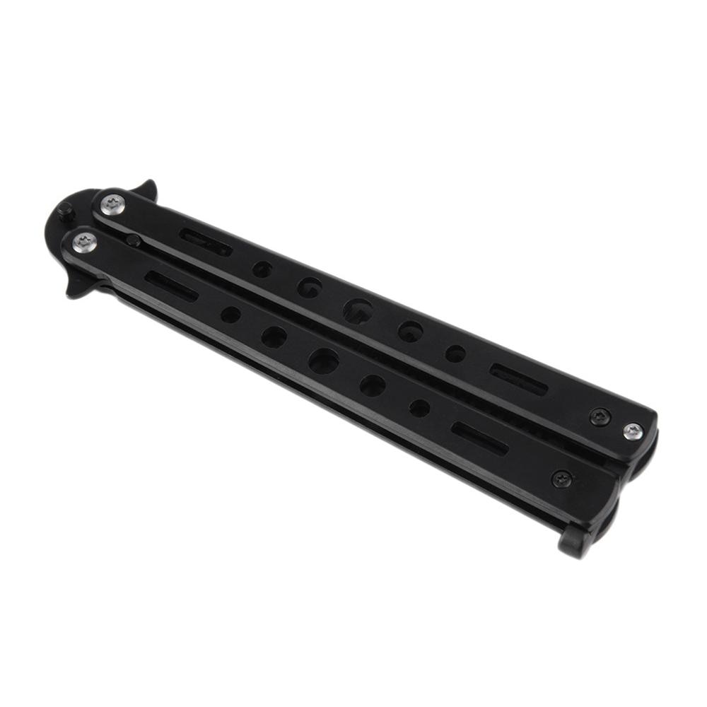 Navaja de práctica de mariposa de acero inoxidable plateado, cuchillo de entrenamiento plegable, cuchillo opaco, herramienta de campamento al aire libre, herramienta de Peine
