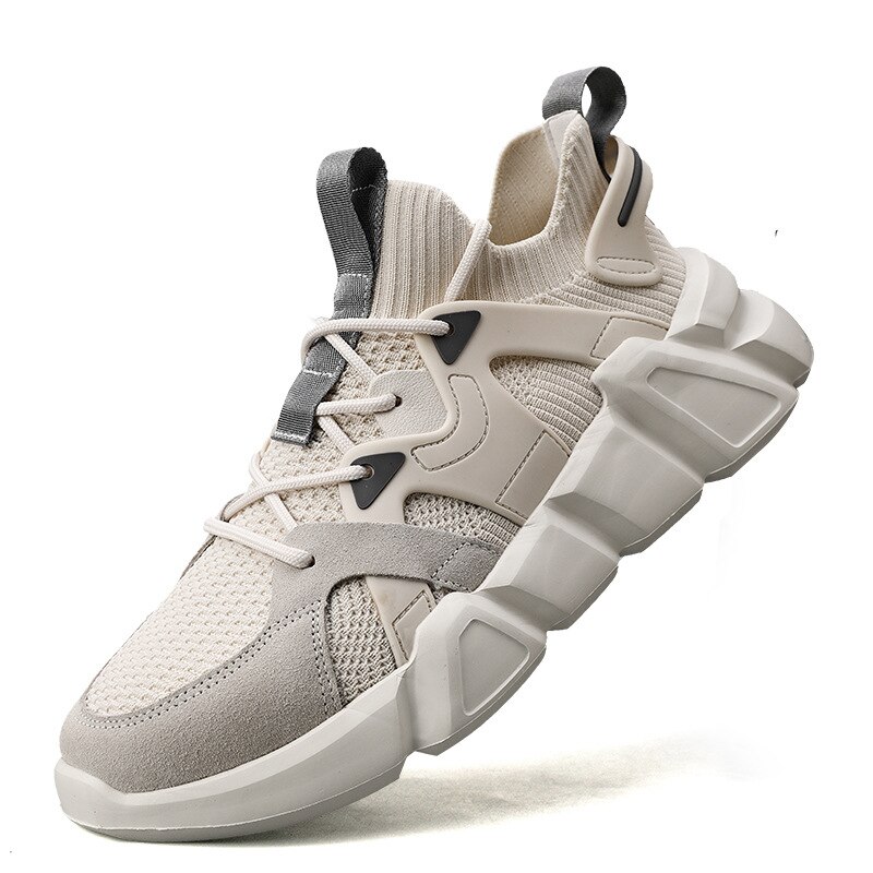 Fujin Unisex Men Women Chunky Sneakers Platform Spring Breathable Comfort Casual Sport Shoes White Vulcanized Shoes: beige / 36