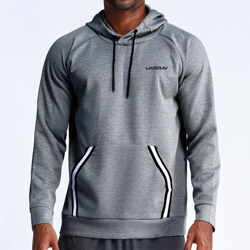 Men Hoodies Gym Sport Running Training Fitness bodybuilding Sweatshirt Outdoor Workout Sportswear Male Hooded Jacket Hoodies: Gray / L