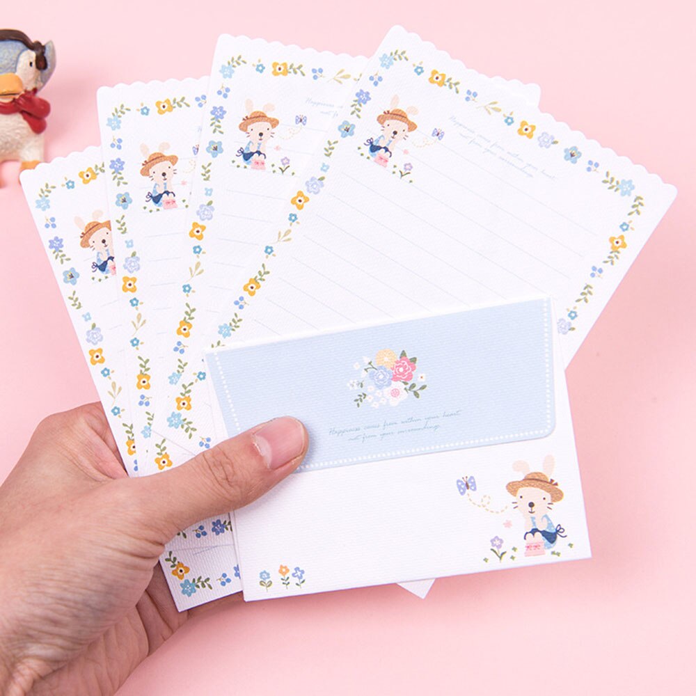 Sobres de 4 hojas para juego de papel de carta, suministros de oficina, letras de carta de amor, flor, Animal bonito, escritura, letras de papel, sobre: 04