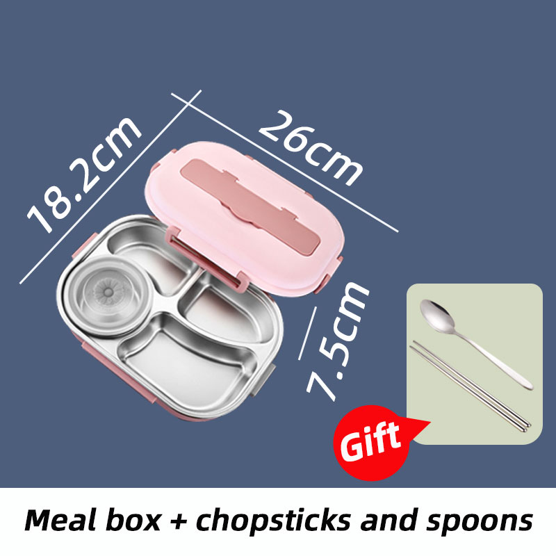 Lunch Box With Compartments Stainless Steel Insulated Tableware Bento Food Container Storage Meal Tray Lunchbox Thermos: Pink  Combination B