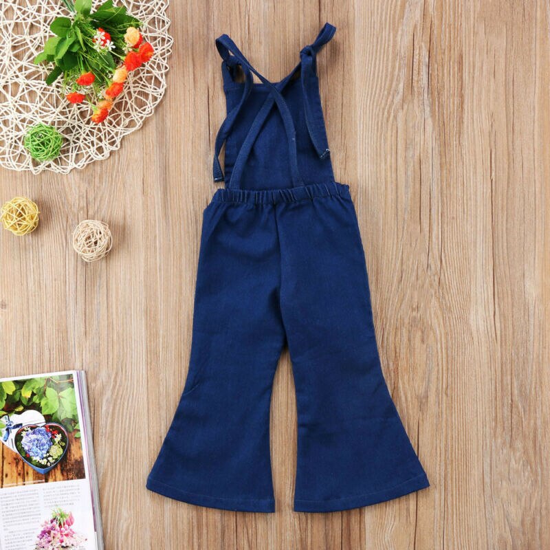 Bambini Tute E Salopette Denim Della Cinghia Del Pagliaccetto Casual Maglione Delle Ragazze Del Bambino Dei Pantaloni Della Tuta Outfit Abbigliamento Campana Pantaloni di Fondo Vestiti di Estate