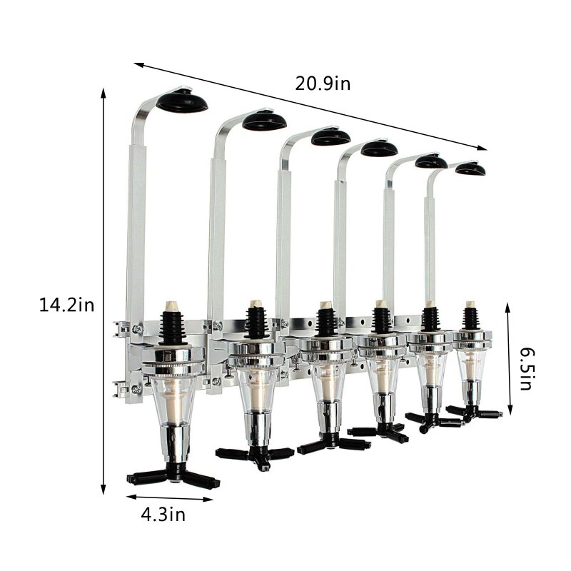 6 Bottle Bar Beverage Liquor Dispenser Holder Alcohol Drink Shot Wall Mounted 6 Station Beer Wine Pourers Divider Dispensary