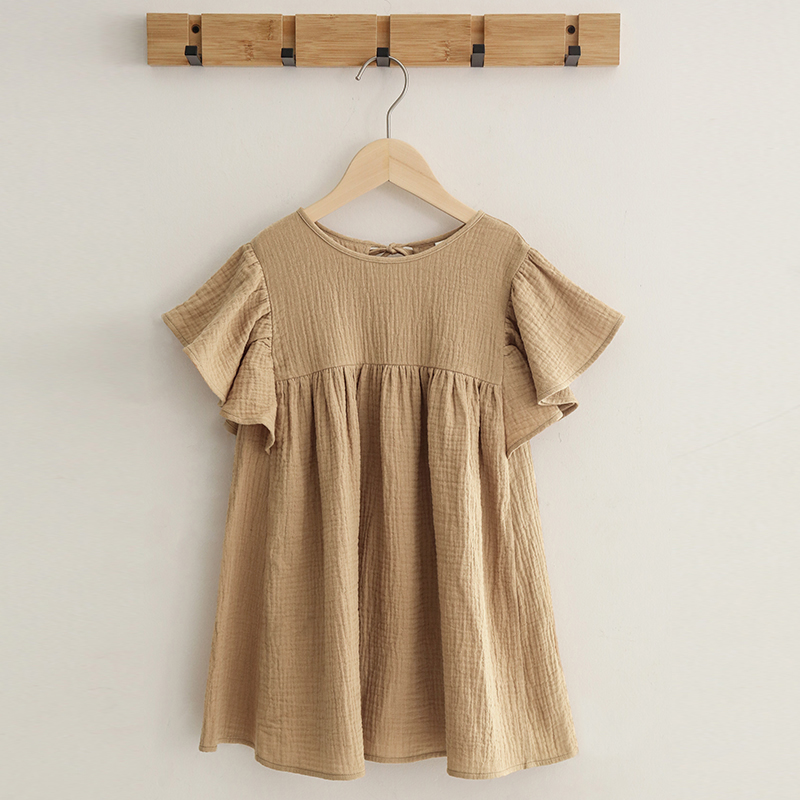 100% Cotton Pastoral Style Girls Dress Summer Casual Loose Petal Short Sleeve Sweet Princess Dresses Children Clothes TZ63