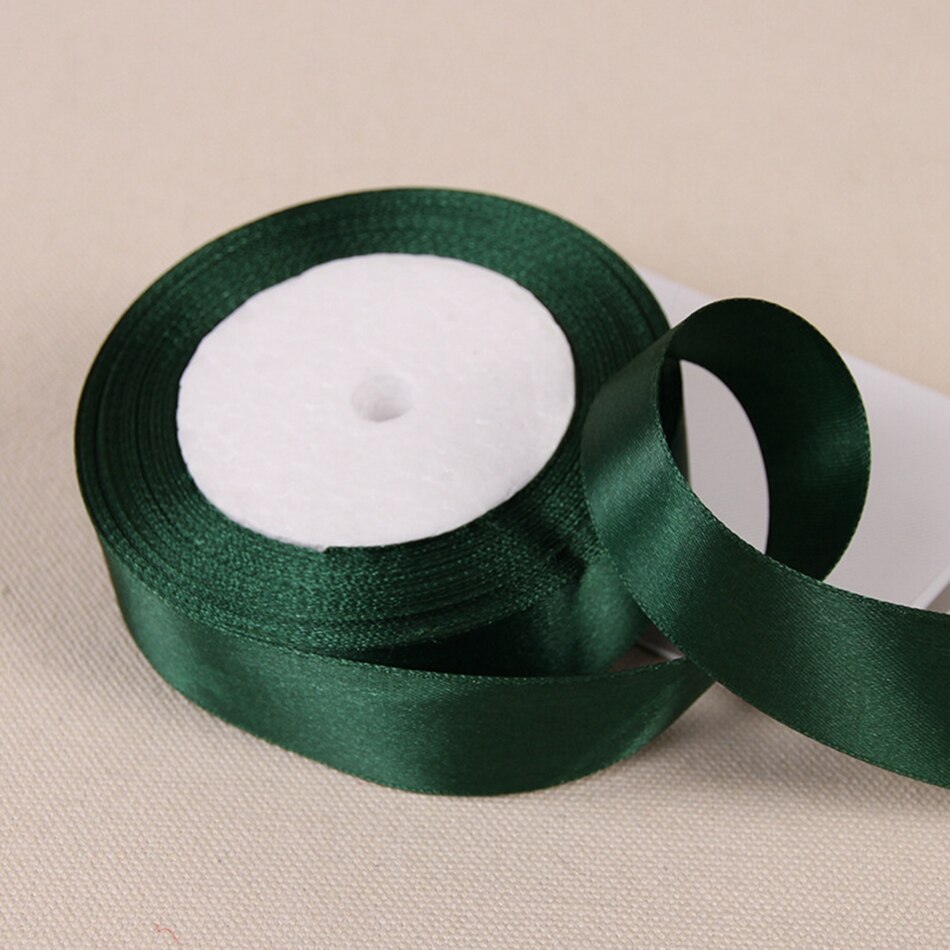 25Yards Dark Green Ambachten Satijnen Lint Kerst Cadeau Boog Diy Natuurlijke Lint Handwerk Naaien Kleding Party Bruiloft Decoratie