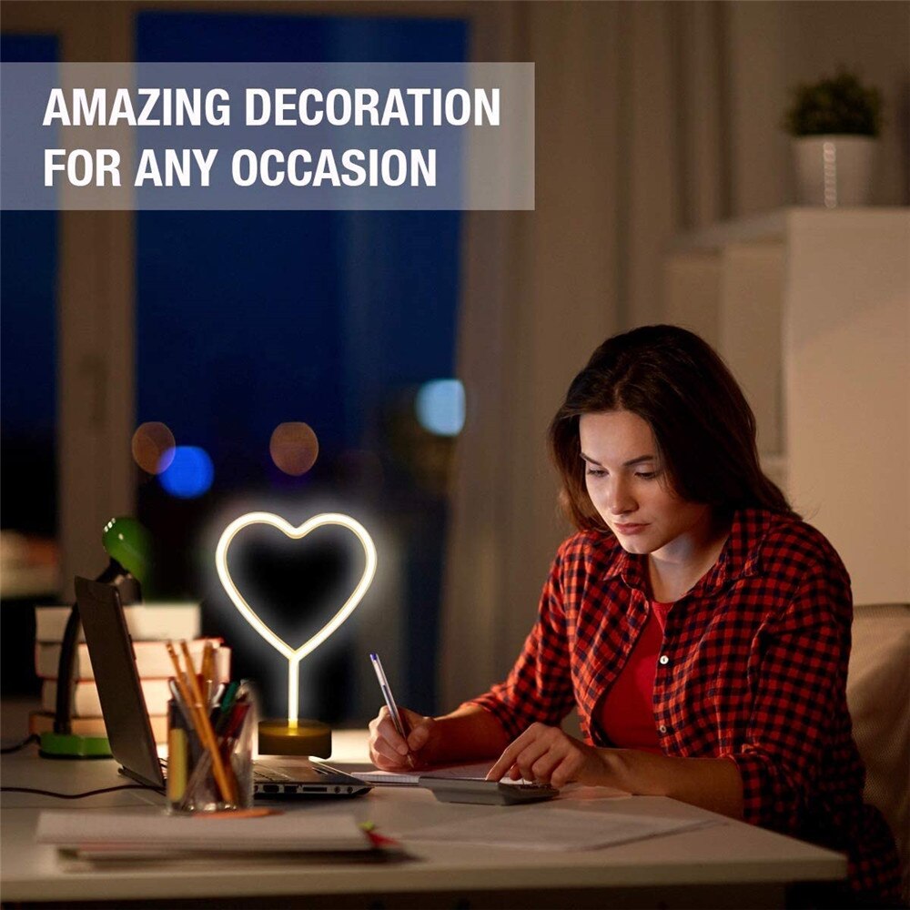 LED Heart Neon Sign Night Light Art Decorative Lights Plastic Table Lamp for Kids Baby Room Lighting Xmas Party