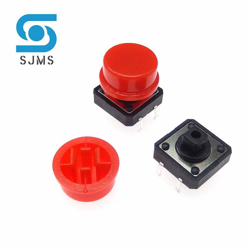 10 Stks/partij 12*12*7.3Mm Tijdelijke Tactiele Schakelaar Dip 4 Pins Tactiele Drukknopschakelaar Met Cap Momentary Tact Schakelaar 12X12X12.3 Mm: Rood
