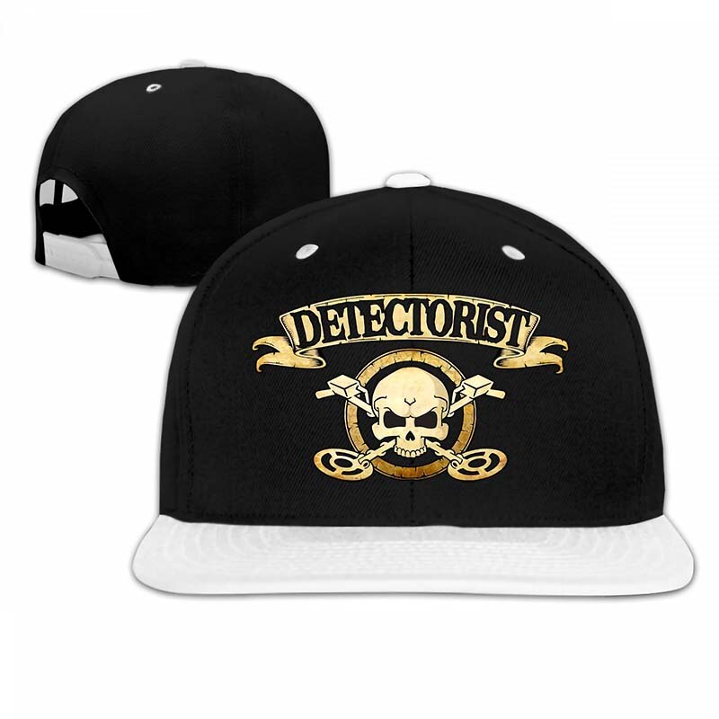 Men detectorist skull & crossbones Metal detector Treasure hunter 2 sided cotton badge Baseball cap men women Trucker Hats: 5-White