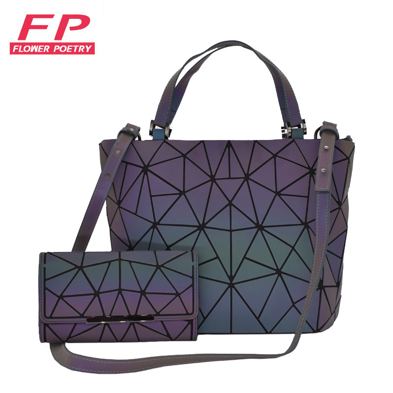 Frauen Handtasche Luxus Schulter Tasche einstellen Klapp Totes Crossbody-tasche Weibliche Geldbörse Und Brieftasche Damen Leucht Geometrische Eimer Tasche