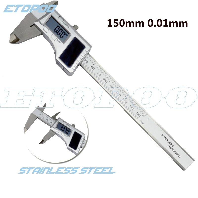 150mm 0.01mm Stainless Steel Solar Digital Caliper Solar Power Carbon Fiber Electronic Vernier Gauge Micrometer