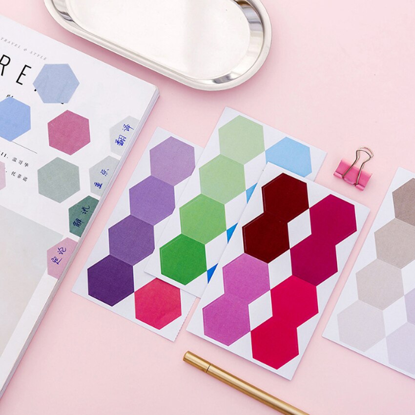 24pcs/pack Gradient Color Hexagon Index Classification Stickers Note Memo Stickers Study Office Supplies Sticky Notes