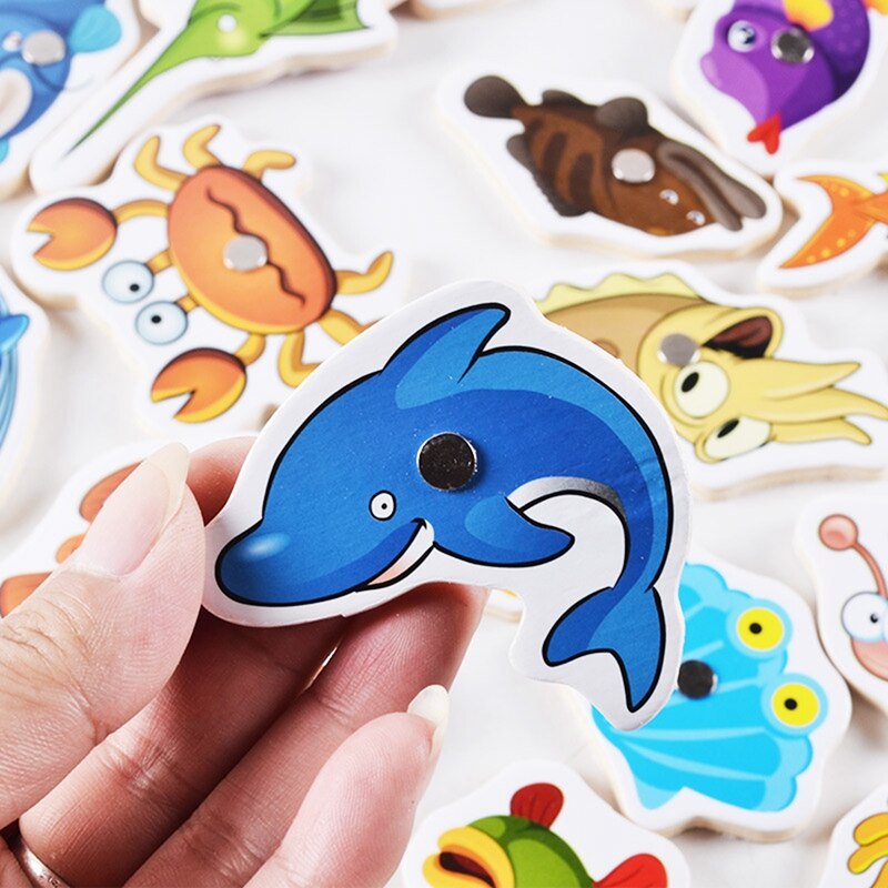 32Pcs Baby Educational Toys Magnetic Wooden Fishing Toys Set Fish Game Educational Fishing Toy Child Birthday/Christmas