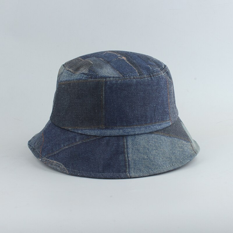 Patchwork Denim Eimer Hütte Frauen Männer Wandern Angeln Sonnenhut Frühling Sommer Jahrgang Fischer Hütte Gorro Hüfte hüpfen: shen Patchwork