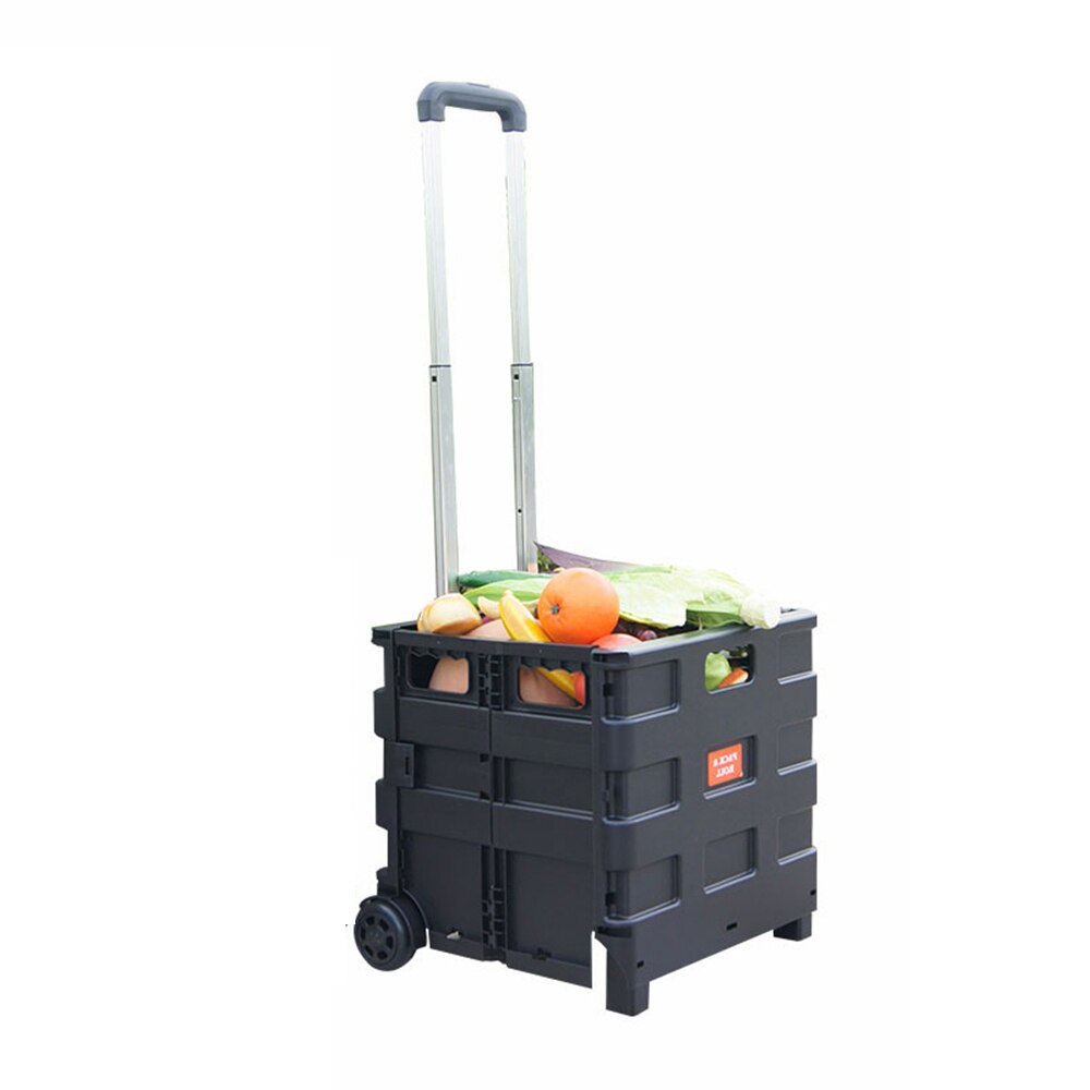 Winkelwagen Opvouwbare Boodschappentas Winkelwagen Twee Wielen Inklapbare Handkar Met Deksel Draagbare Rolling Kruidenier Winkelwagen Utility Mand Zetel 45L: Black