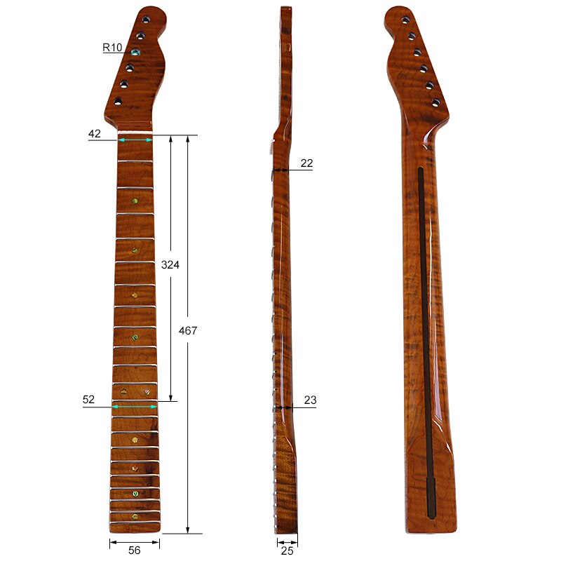 Geroosterde Flame Maple Elektrische Gitaar Hals Tl 1 Stuk Canada Esdoornhout 21 Frets Tl Hals Met Middelste Lijn Tele hals