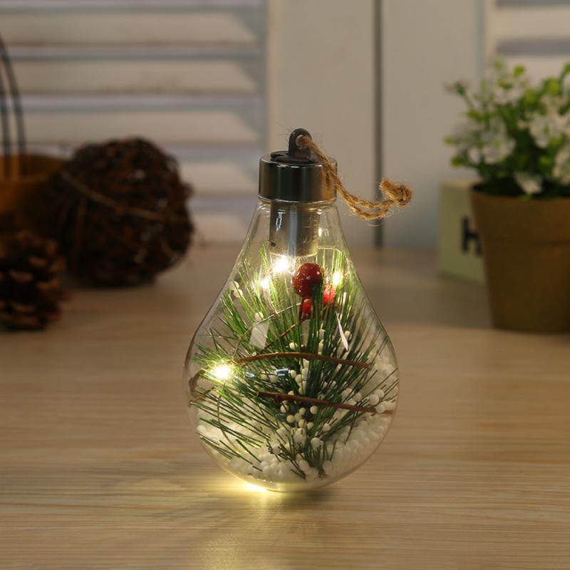 1PC Christmas Transparent LED Bulb Ball Shape Pendants with Warm White Light Xmas Tree Hanging Decoration Ornament