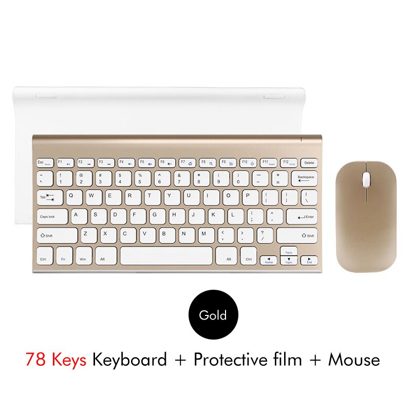 B.O.W 2.4Ghz Wireless Keyboard, 10 Keys Slim Matte Metal Ultra thin Rechargeable Full Size Keyboard Kits with Nano USB Receiver: Gold Combo 78Keys