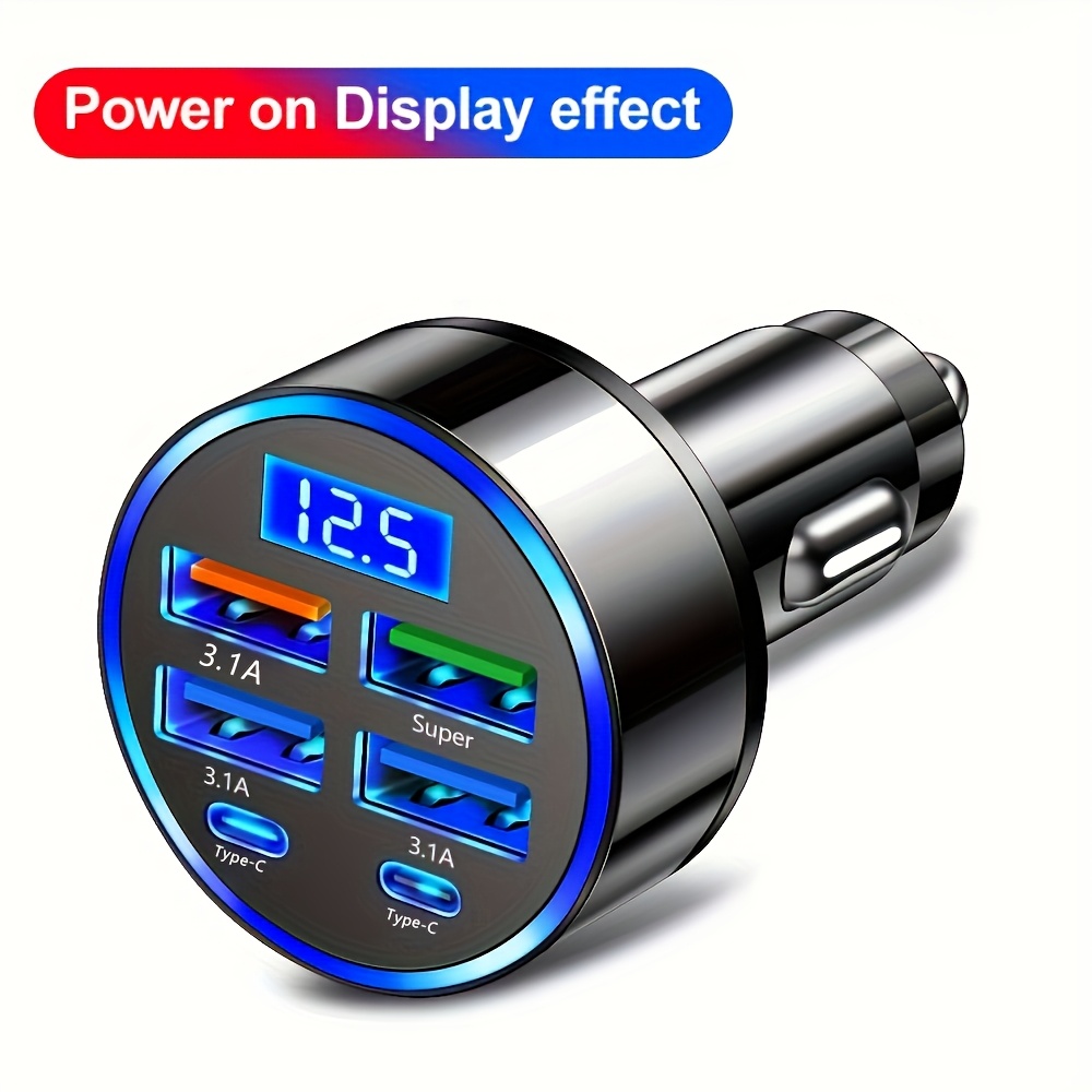 6-- in- -1 snelle usb-autolader met led-display, snellader voor meerdere apparaten, snellader met dubbele pd-aansluiting voor in de auto en usb-oplader
