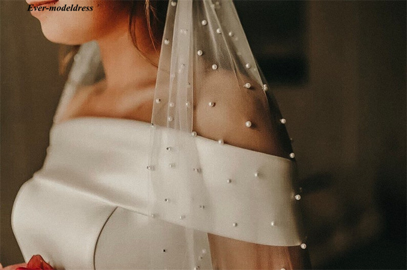 Eine Schicht Hochzeit Schleier Mit Kamm Perlen Weiß Elfenbein Weiche Tulle Braut Schleier Günstige Hochzeit Zubehör