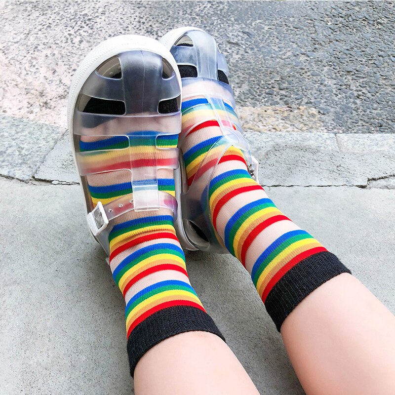 rainbow socks children's Short cotton Soft baby summer socks for girls boys Breathable thin 1-8 years kids Crystal socks