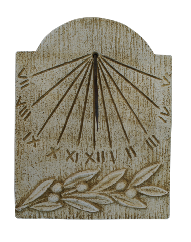 Reloj de Sol en hormigón-piedra pared exterior Rama Oliva 39x50cm.