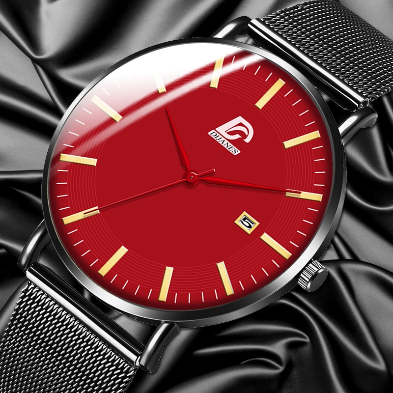Dijanes miesten business minimalistiset kellot ultraohut ruostumaton teräsverkko vyö analoginen kvartsi rannekello reloj hombre