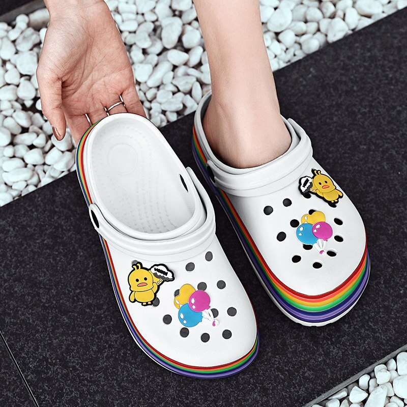 DR.EAGLE Women Sandals Rainbow Bottom Casual Aqua Clogs Female Band Sandals Summer Slides Beach Swimming Shoes Slippers