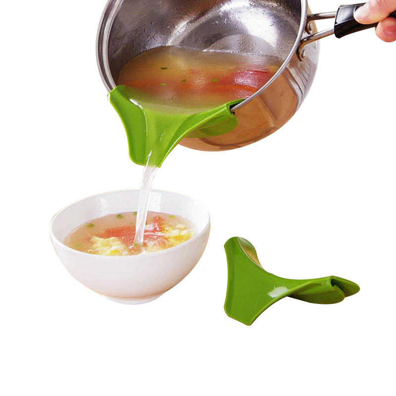 Passoire en silicone anti-déversement sur bec verseur de soupe entonnoir buse d'écoulement casserole outil anti-fuite ustensiles de cuisine utiles déflecteur de bord pour la cuisine