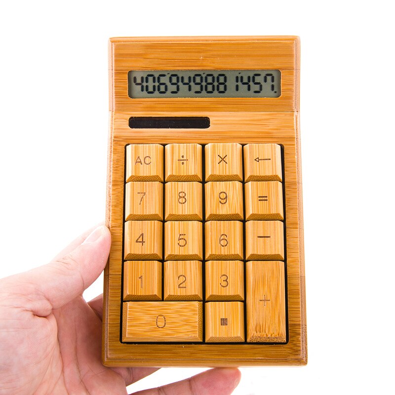 Panel Solar Bamboo Calculator jumbo 12 Digit LCD Display Office school calculator small mini personal student calculator: CS-19 MINI