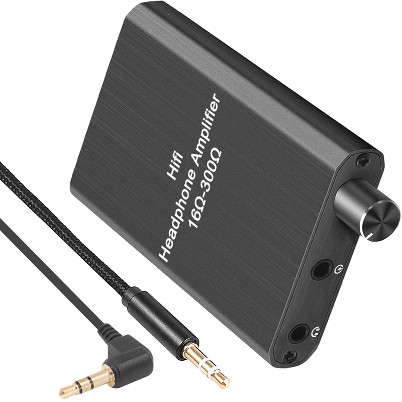 Draagbare hoofdtelefoonversterker met 3.5mm stereo-audio-uitgangen en lithiumbatterij, hoofdtelefoonversterker voor iphone, ipad en computers.