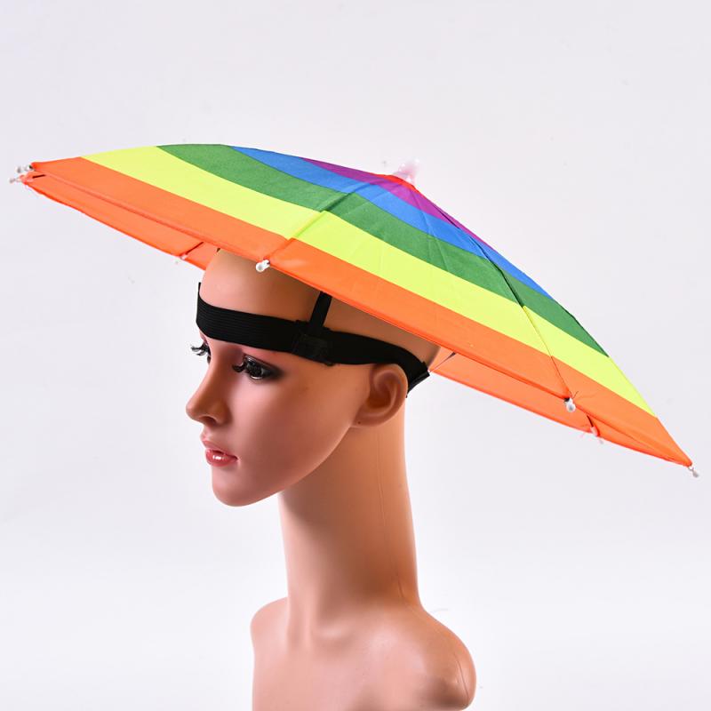 Fishing Caps Umbrella Hat Rain Raining Dry Cover Heat Adjustable Colorful Rainbow Folding Cap For Adults And Children
