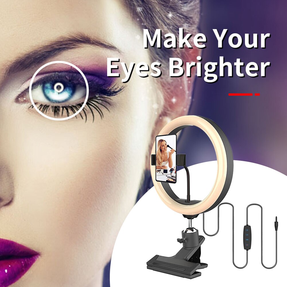 Video Conference Lighting Kit Clip on 10 inch LED Ring Light with Phone Holder Bluetooth Remote for Laptop PC Monitor Live Strea