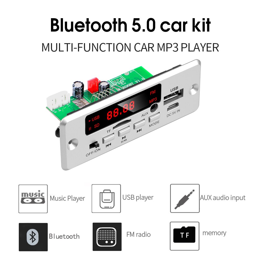 2*25W 50W Verstärker DC 6-12V MP3 Decoder Board Bluetooth 5,0 12V Auto MP3 Player USB FM Anruf Aufnahme Unterstützung Ordner Schalten