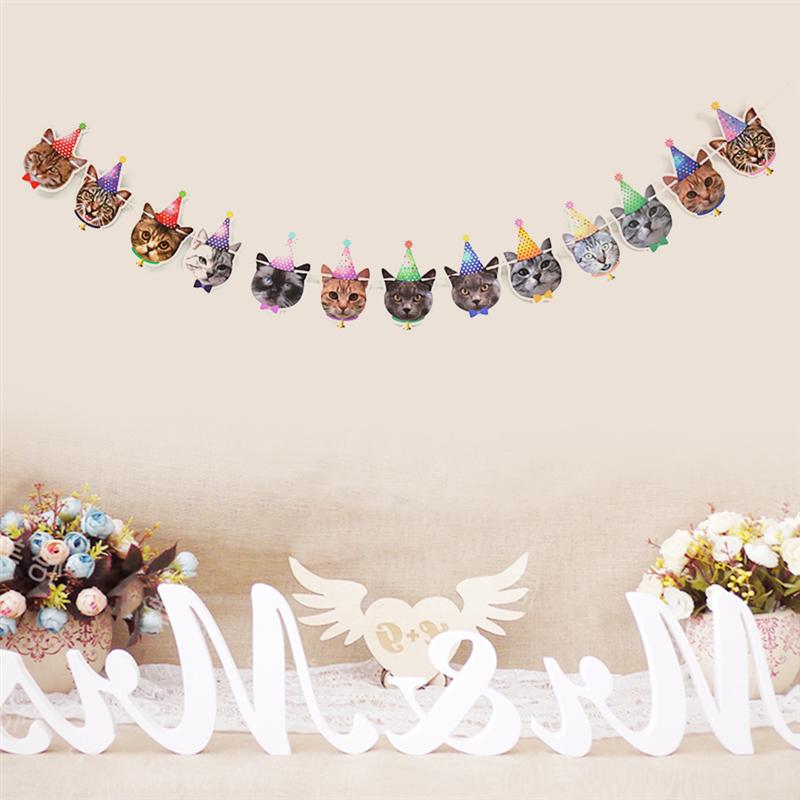 2pcs Cute Cat Banner Decor Animal Party Banner Ornament Theme Party Banner