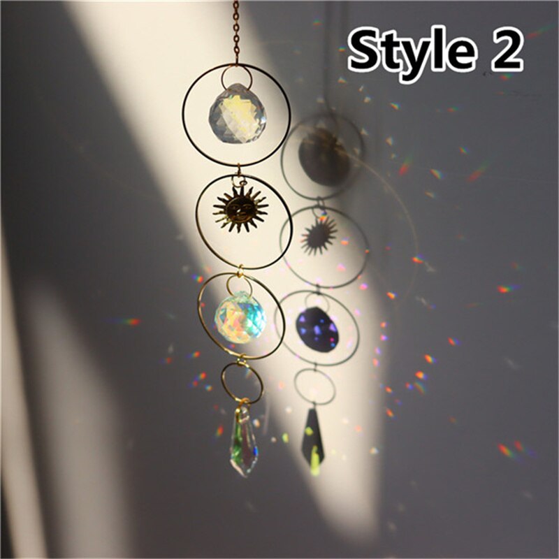 Home Decor Crystal Pendant Hanging Curtain Windchimes Sun Light Catcher Star Moon Pendant Rainbow Wind Chime