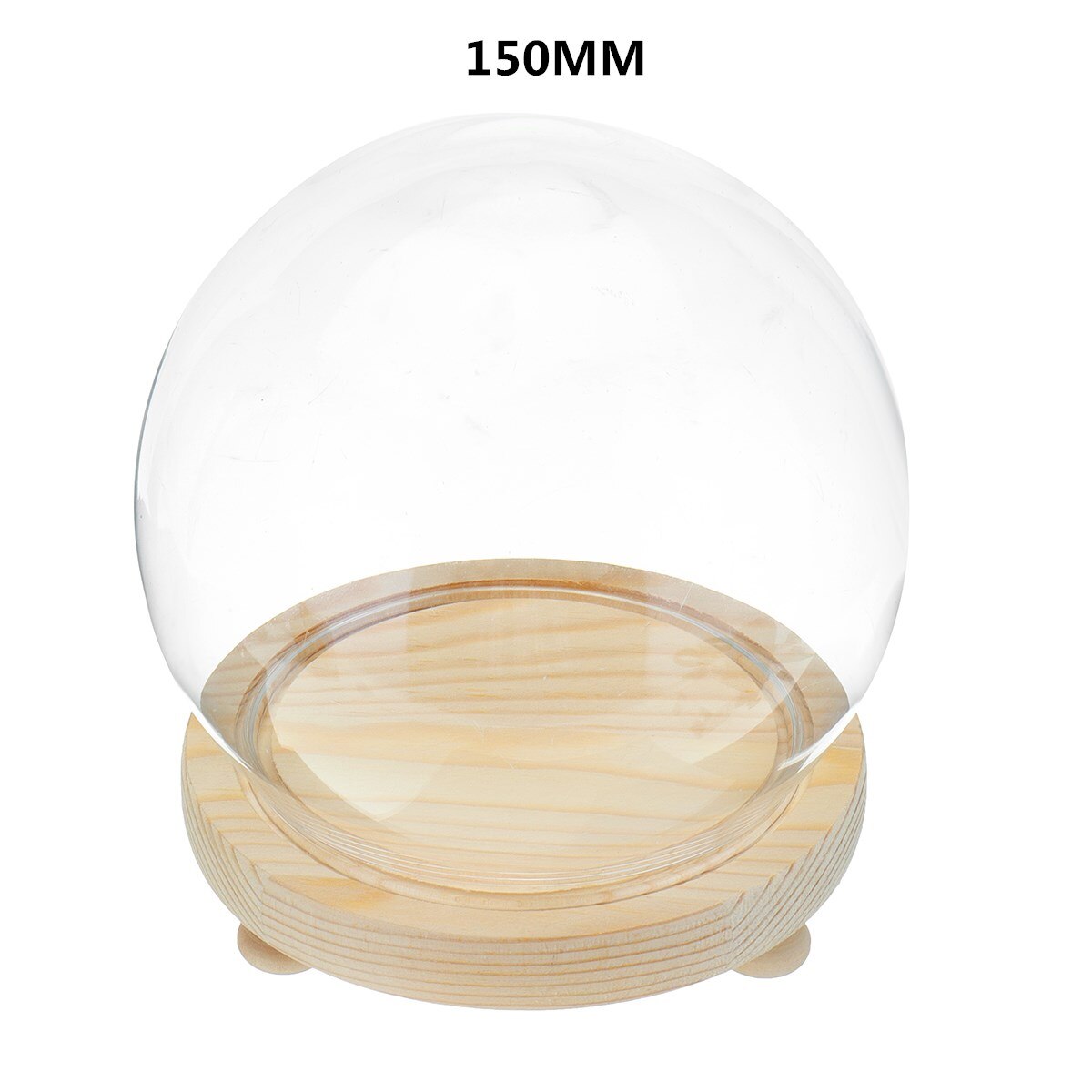 Glass Globe Display Dome Cover Cloche Bell Jar Immortal Flower Rose Preservation Vase Wooden Base Wedding Home Decoration: Round 15CM