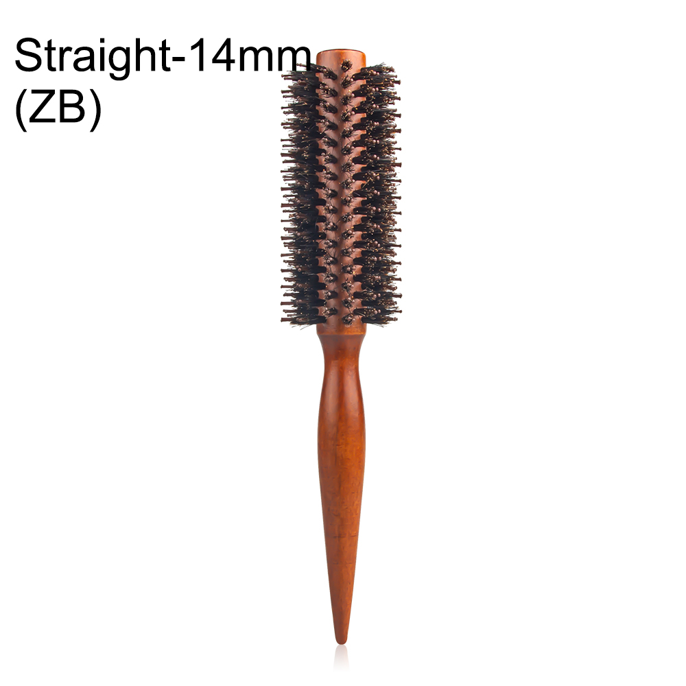 Cepillo rodante redondo con mango de madera de 12 estilos, peine de pelo de sarga recta, cerdas de jabalí, barril redondo, cepillo rizador de pelo, herramienta de peluquería: Rojo