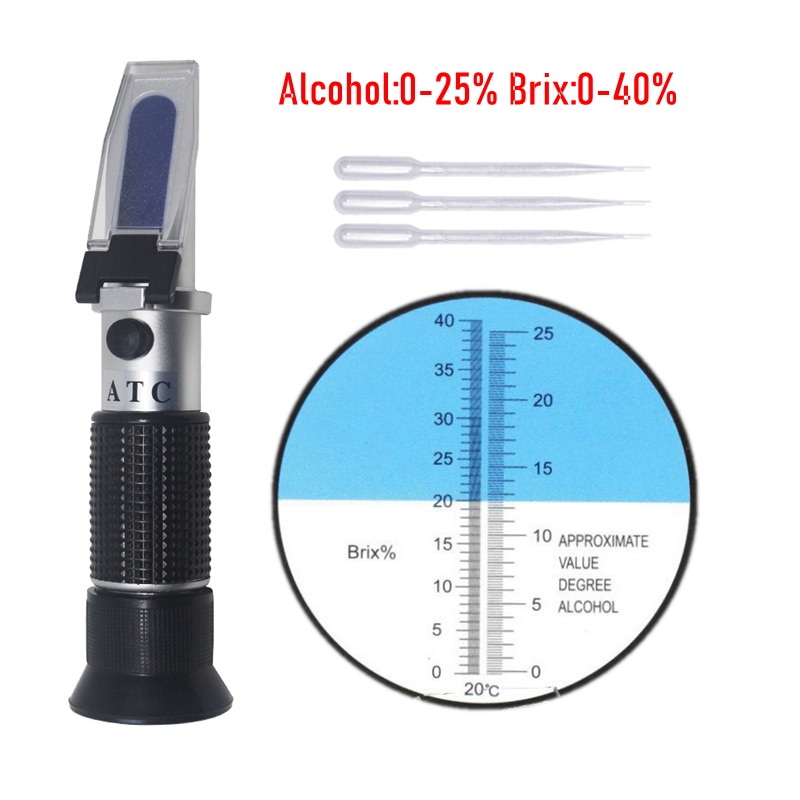 Handheld Alkohol Refraktometer Trauben Wein Konzentration Meter Dichtemesser 0-25% Alkohol 0-40% Brix ATC Wein Tester