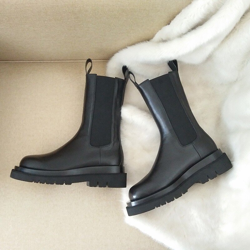 Höst vinter höga damstövlar martin boots tjock muffinbotten ökad vattentät lång tub chelsea boots  d1444