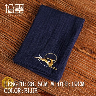 Vintage bomuld / linned broderet bord serviet viskestykke kinesisk duge hjorte mønster absorberende rengøringshåndklæder tilbehør: Mørkeblå