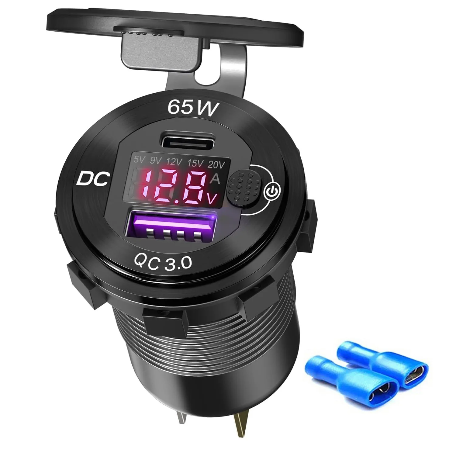 12V/24V USB Auto Ladung 83W PD Typ-C Schnelle Lade Steckdose Laptop Buchse mit Voltmeter motorrad Steckdose Lade Adapter: WHITE