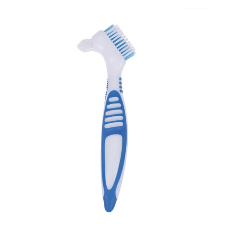 Escova De Limpeza De Dentadura com Punho Antiderrapante Escova De Dentes Antibacteriana, Cerdas Multi-Camada, Escova De Dentes Falsos, Ferramenta De Cuidados Orais, 2 Lados: Azul