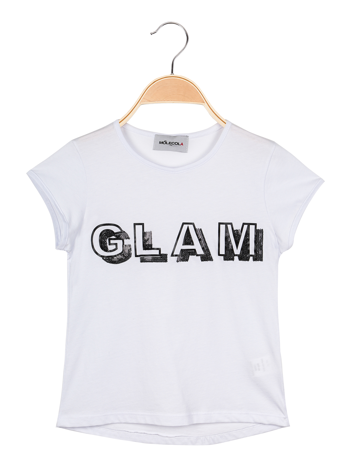 MOLEKÜL T-Shirt mit pailletten und geschrieben: BIANC / 16